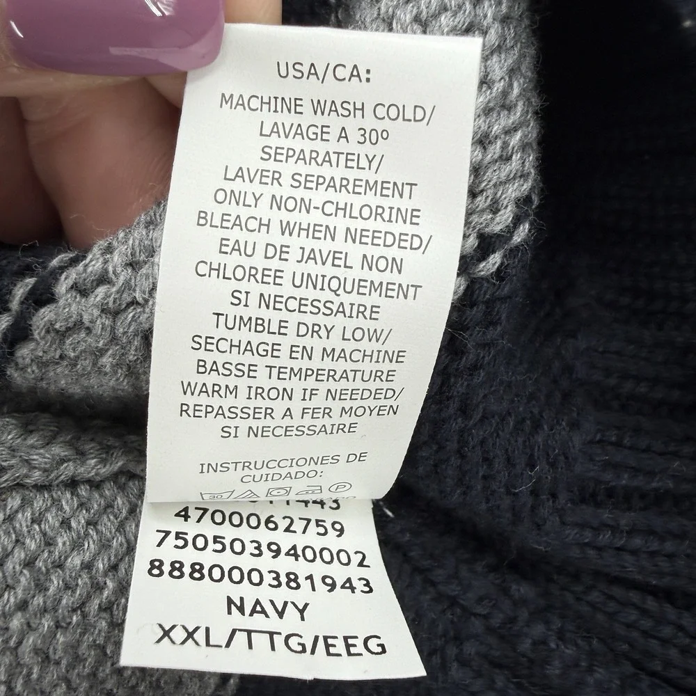 Chaps Mens Sz XXL Quarter Zip Sweater Navy Gray‎ Stripe 100% Cotton Pullover NWT